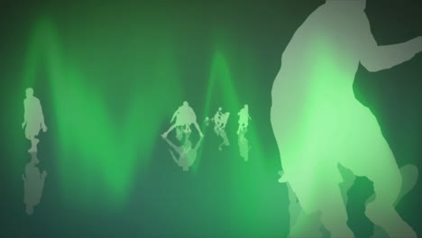 dancing silhouettes over green wave pattern animation create dynamic movement