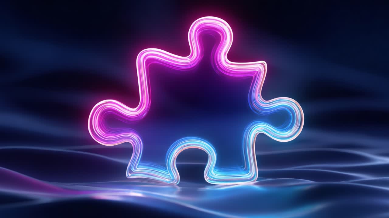 A Vibrant Puzzle Piece Glowing in an Abstract Environment, Highlighting Connectivity and Creativity Through Bright Colors and Soft Waves