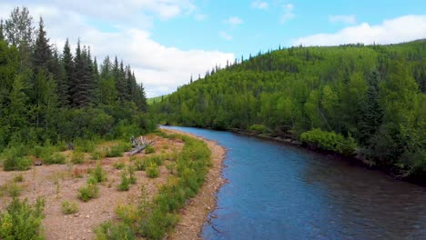 4K-Drone-Video-of-Rock-Beach-of-Chena-River-at-Angel-Rocks-Trailhead-near-Chena-Hot-Springs-Resort-in-Fairbanks,-Alaska