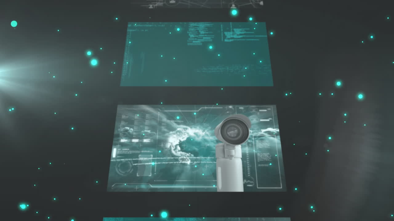 Glowing green interface with digital network connections and data processing animation