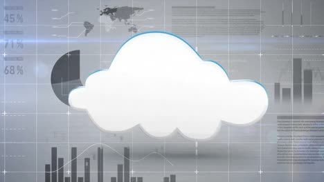 nube girando mientras los gráficos y gráficos cambian en un fondo gris
