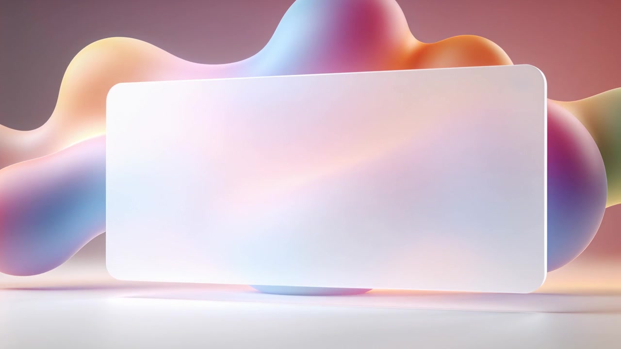 Turning frosted card from frame four revealing edge, drifting right on plane exposing pastel blob