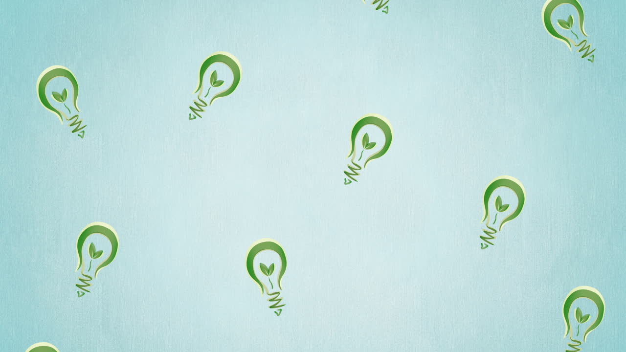 파란색 배경에 떨어지는 초록색 식물 전구의 애니메이션
