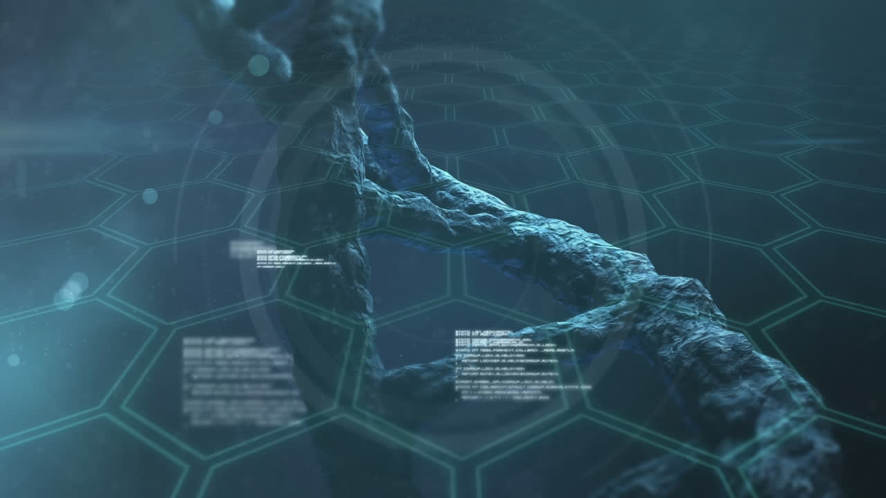 그리드에 대한 데이터 및 정보와 함께 dna 스트레인 스핀의 애니메이션