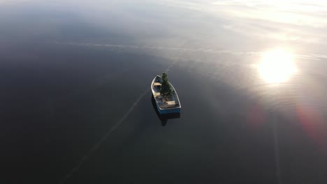 Boat-in-Lake-aerial-view-in-Schroon-Lake-NY