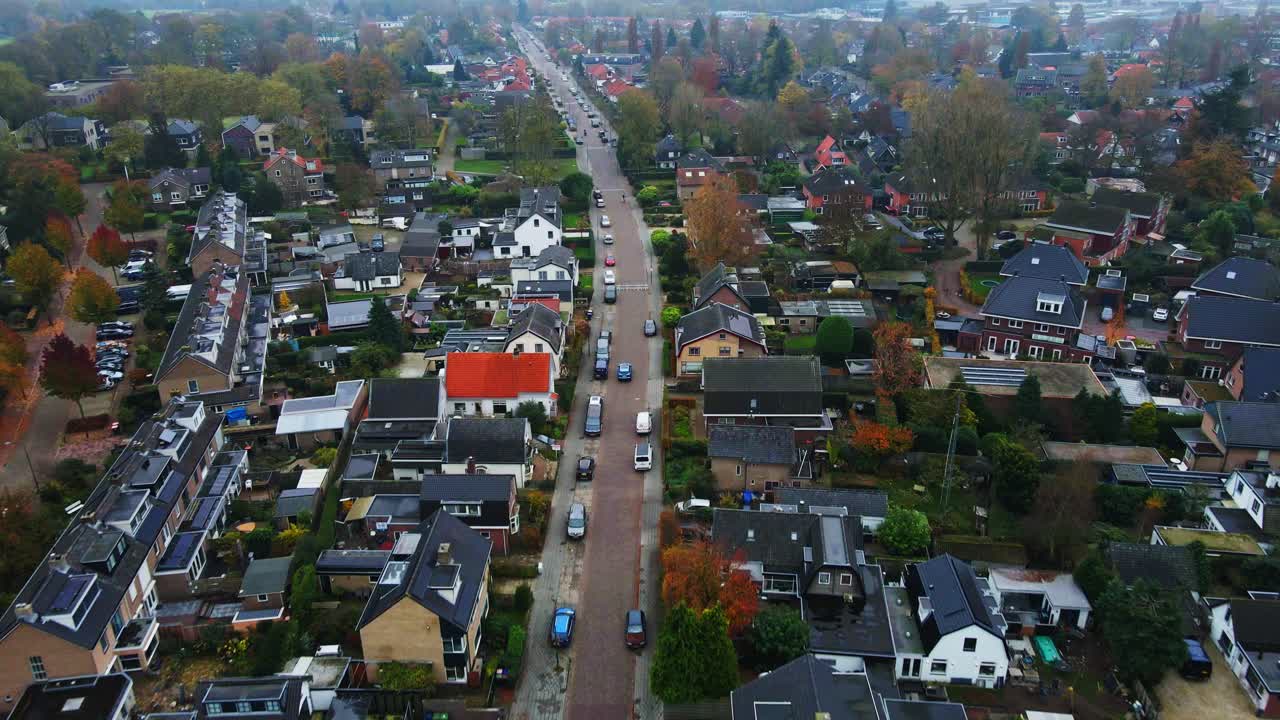 Aerial View of a Residential Area in Autumn