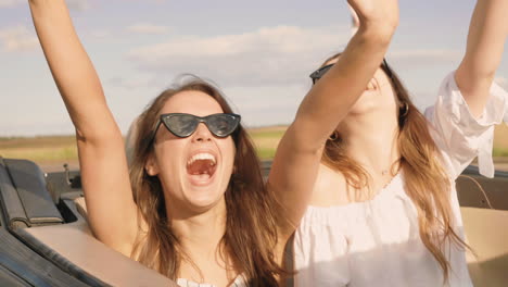 happy friends enjoying a road trip