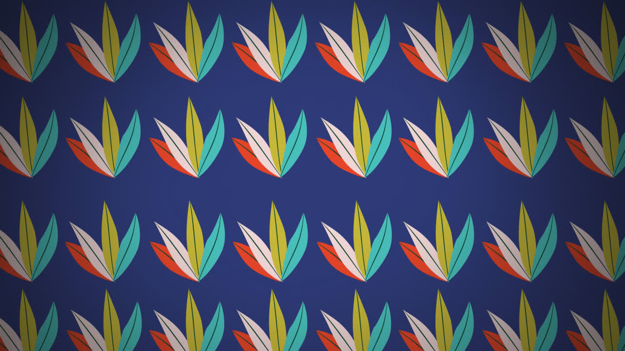 animación de iconos en forma de hoja en un patrón sin costuras contra el espacio de copia en fondo azul