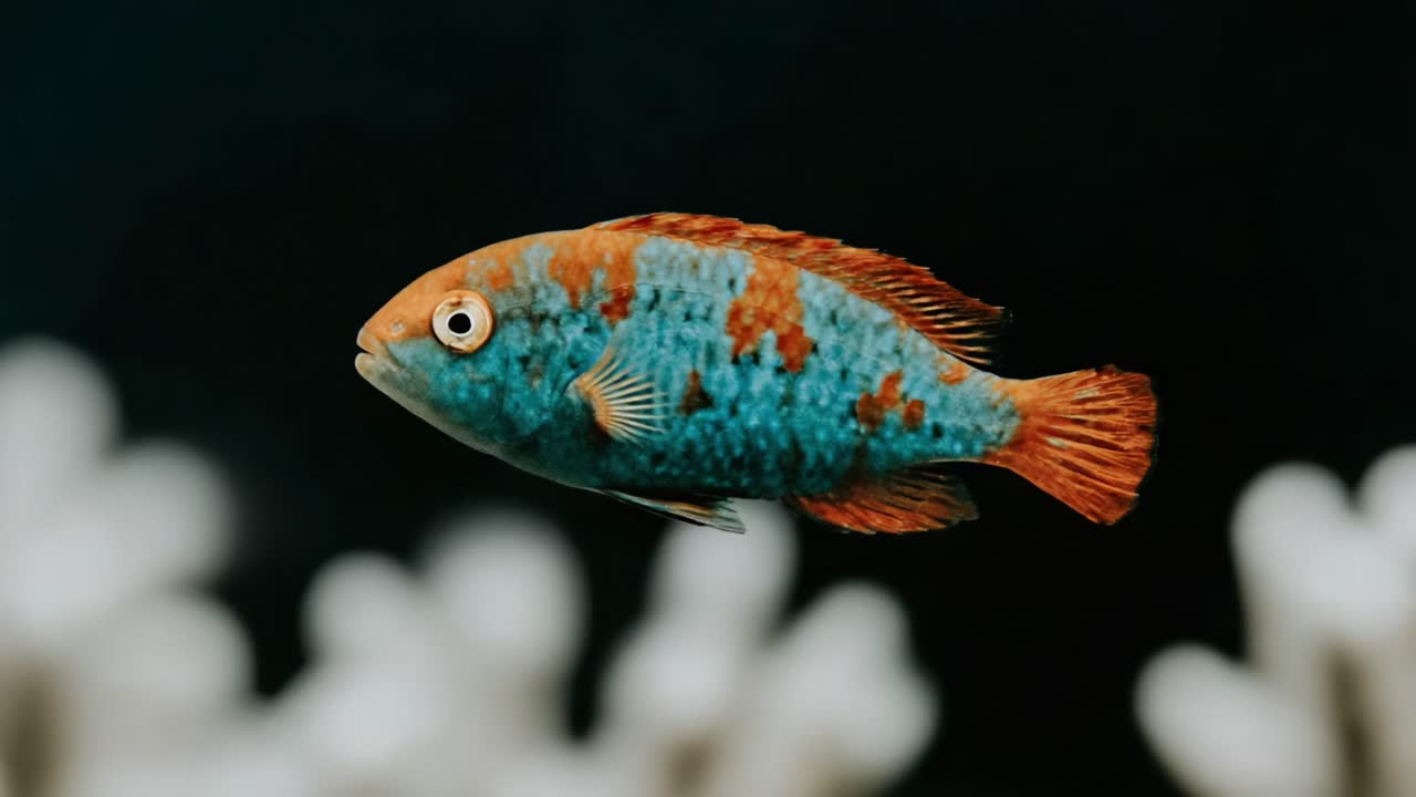 Pesci Vivaci Blu e Arancioni che Nuotano tra i Coralli: Un'Esplorazione Ravvicinata della Vita Marina e dei Suoi Motivi Colorati Sott'acqua