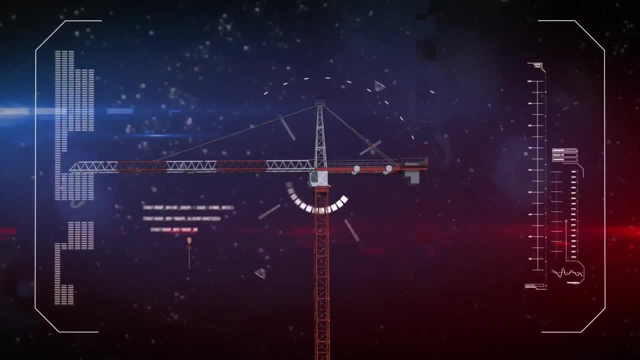 Animation of data processing and scope scanning over crane