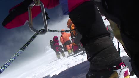 low angle of climbers stopped in high winds