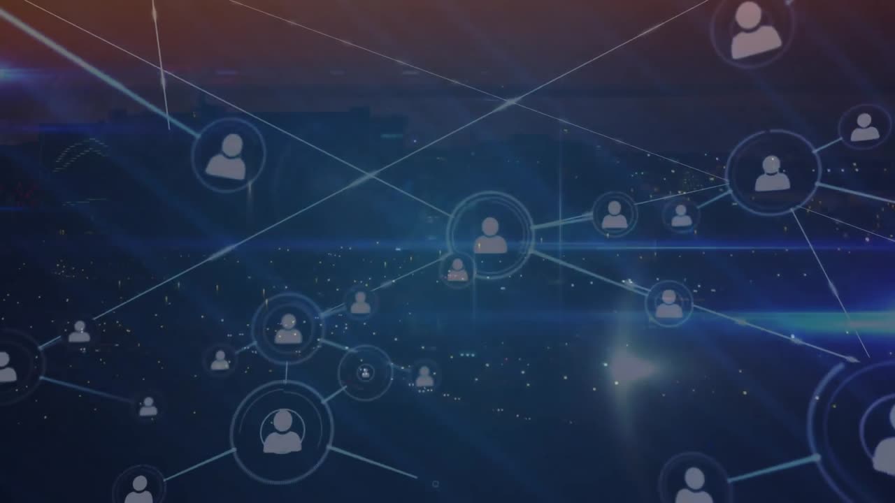 animación de la red de conexiones sobre el paisaje urbano