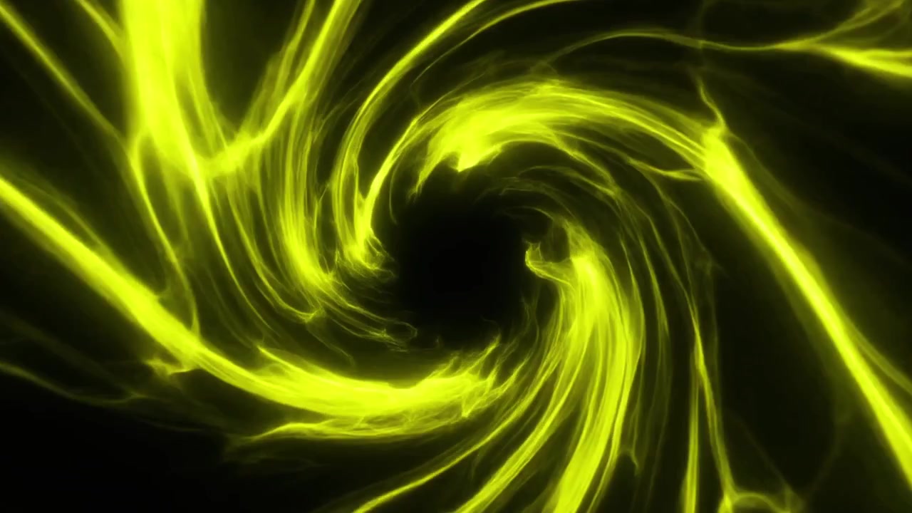 Abstract Yellow Energy Swirl on Black Background