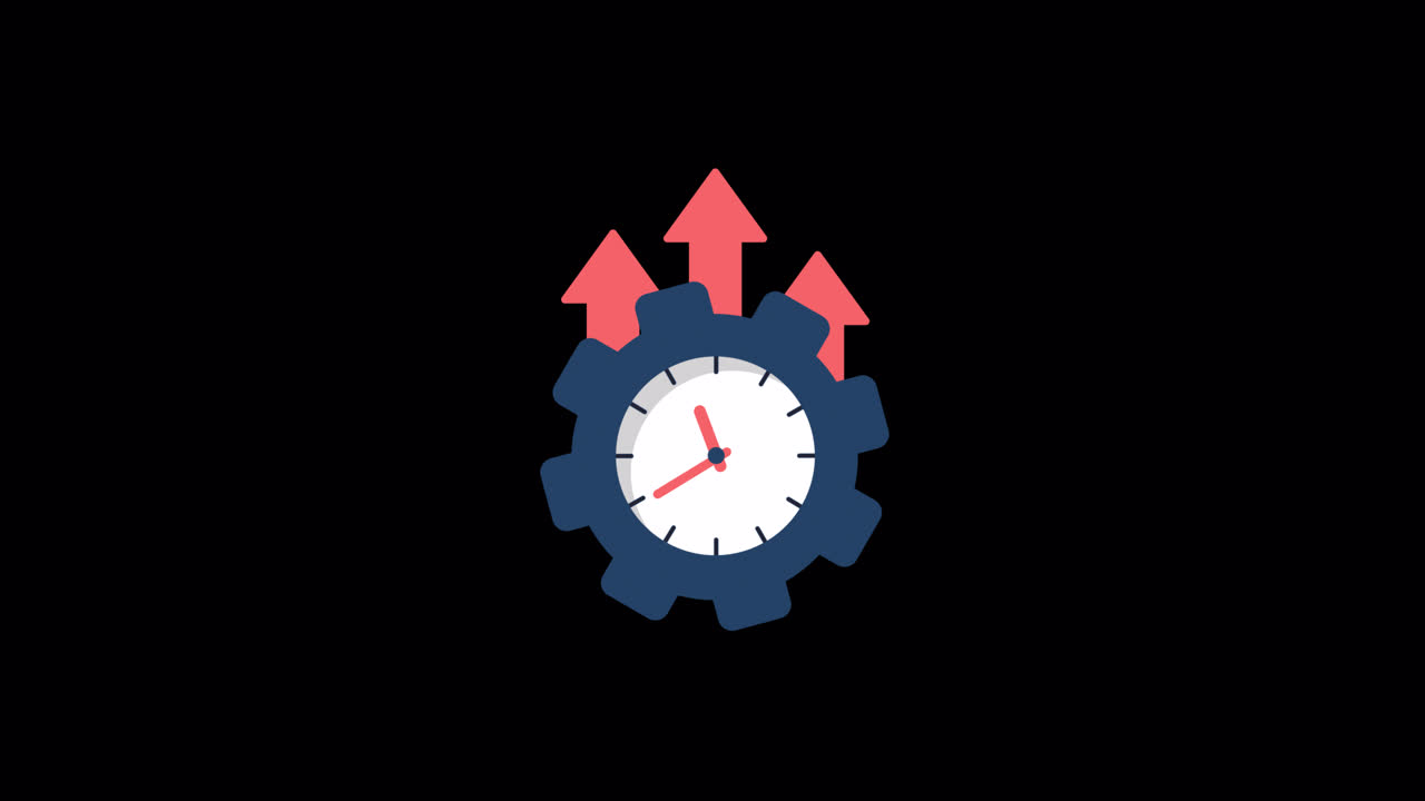 Animated Icon of Clock in Gear with Rising Arrows