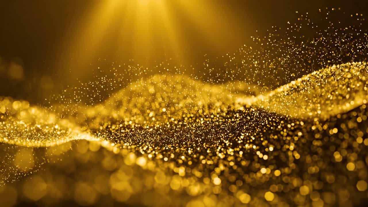 Shimmering Golden Particles Flowing in an Abstract Wave