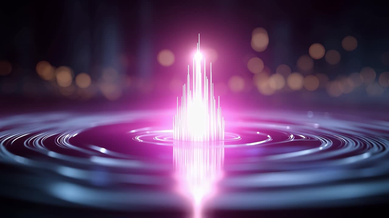Luce astratta luminosa e pulsante su superficie liquida con increspature