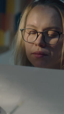 young woman studying or reading