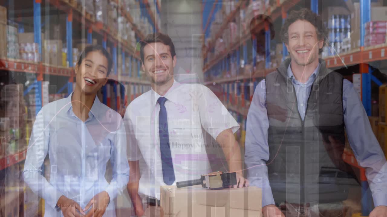 Animazione di elaborazione dati statistici su diversi supervisori e diverse supervisore sorridenti