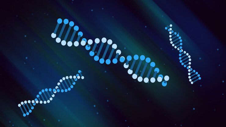 DNA strands and binary coding, scientific data processing animation