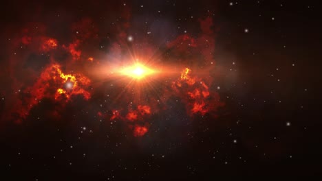 nubes nebulosas naranjas con un centro brillante de luz moviéndose en el universo