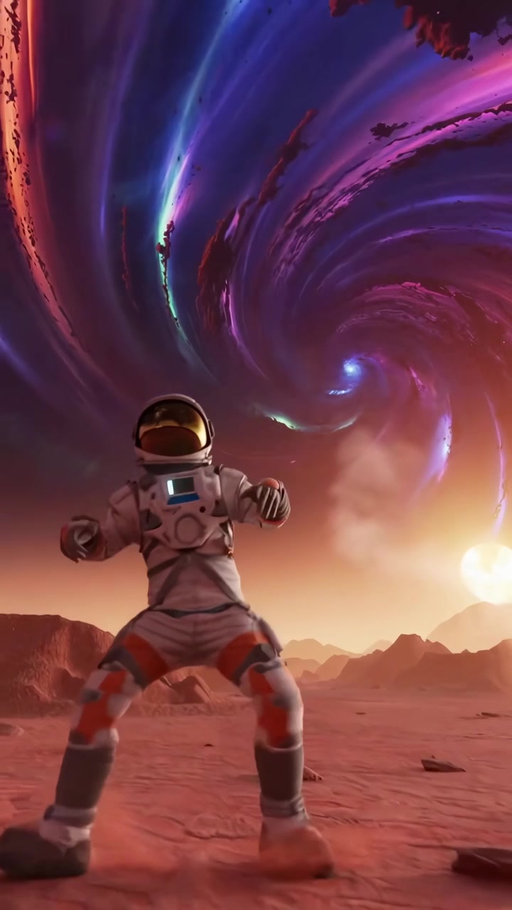 Astronaut Performing Breakdance on Alien Planet Surface