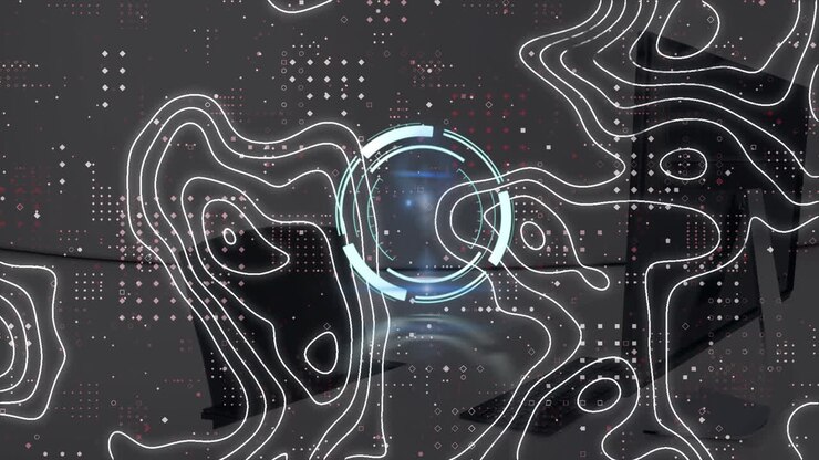 Animation of scope scanning and shapes moving over office