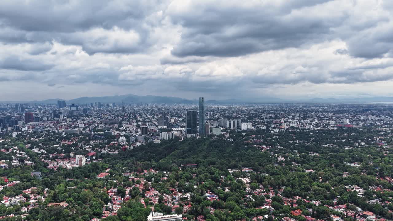 Aerial hyperlapse capturing cloud movement on a cloudy morning, Mexico City