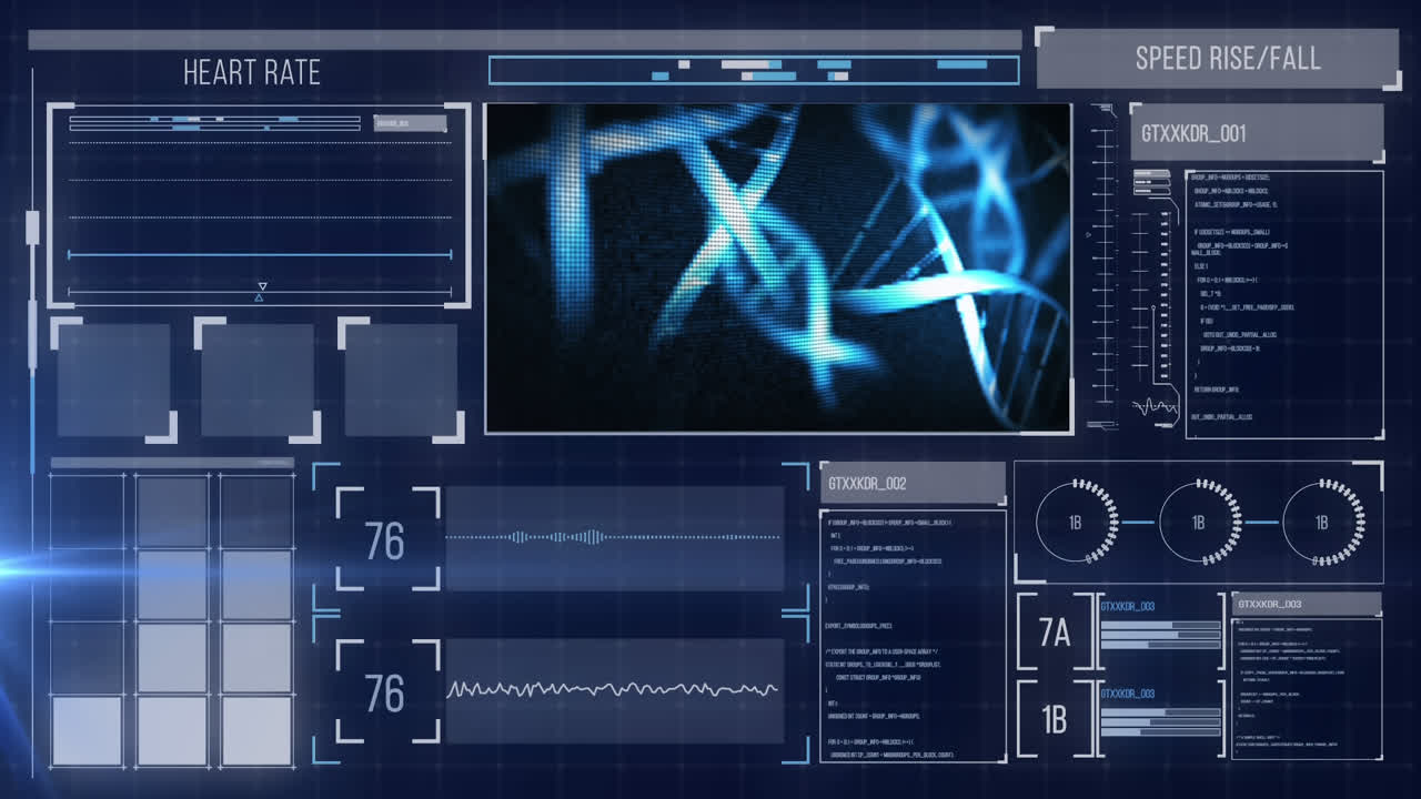 Digital animation of digital interface with medical data processing against blue background