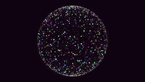 una vibrante espiral de puntos coloridos crea una esfera reluciente