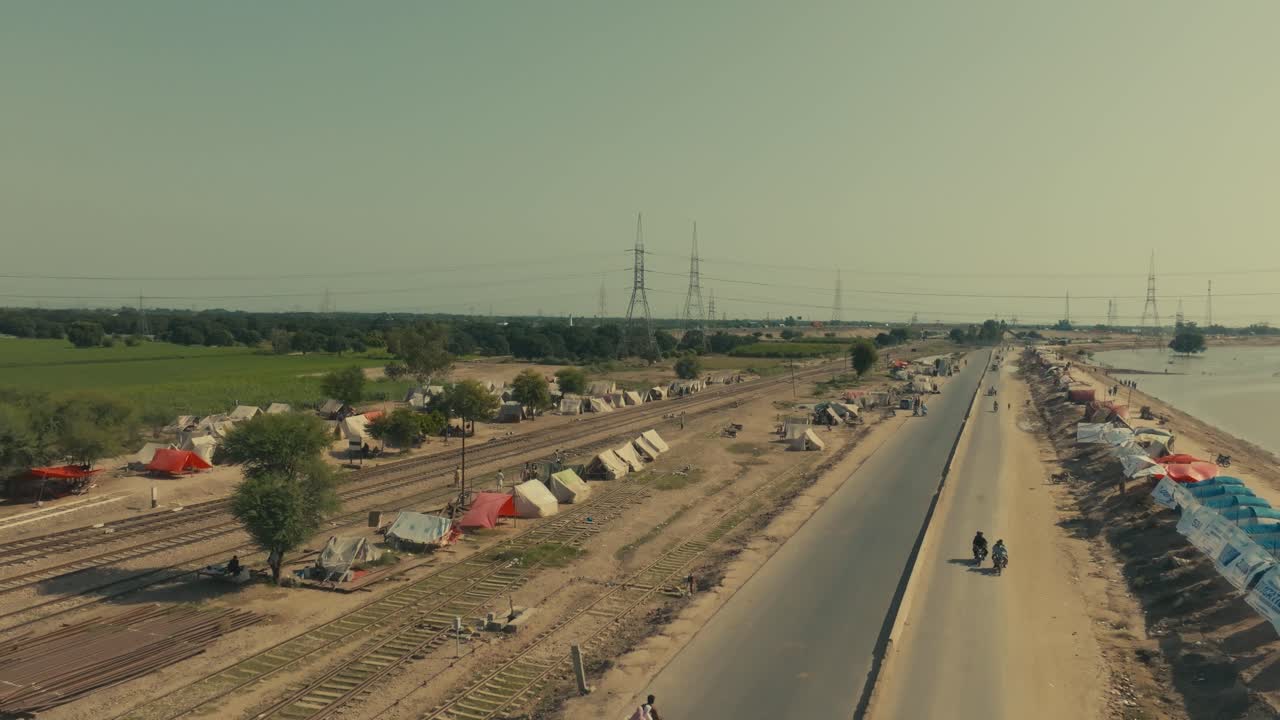 Camp of displaced people living in tents after floods in Punjab, Pakistan