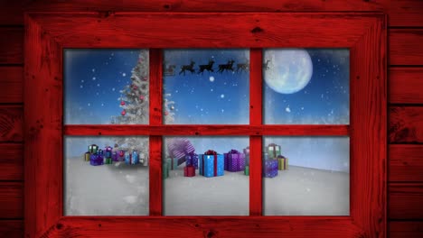 Animation-of-window-view-and-christmas-decoration