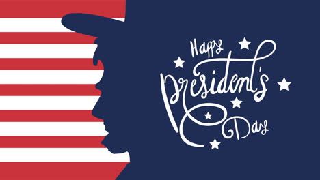 presidents day lettering with usa flag and lincoln silhouette