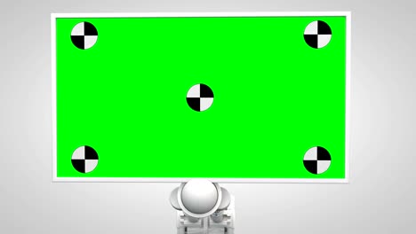 white robotic arm hold and moving green screen