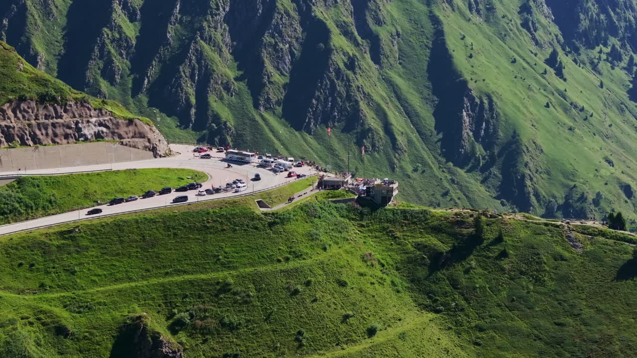 Drone of Punto Panoramico San Gottardo, breathtaking Alpine mountain scenery, 4K