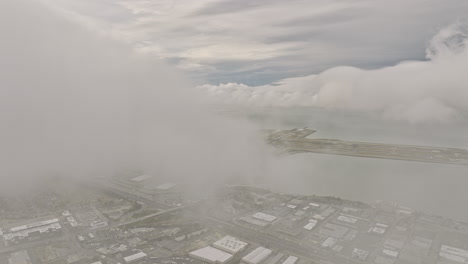 burlingame california aerial v6 high altitude drone fly through white clouds above ray park capturing ingold milldale neighborhood, sfo airport and bay views - shot with mavic 3 cine - june 2022