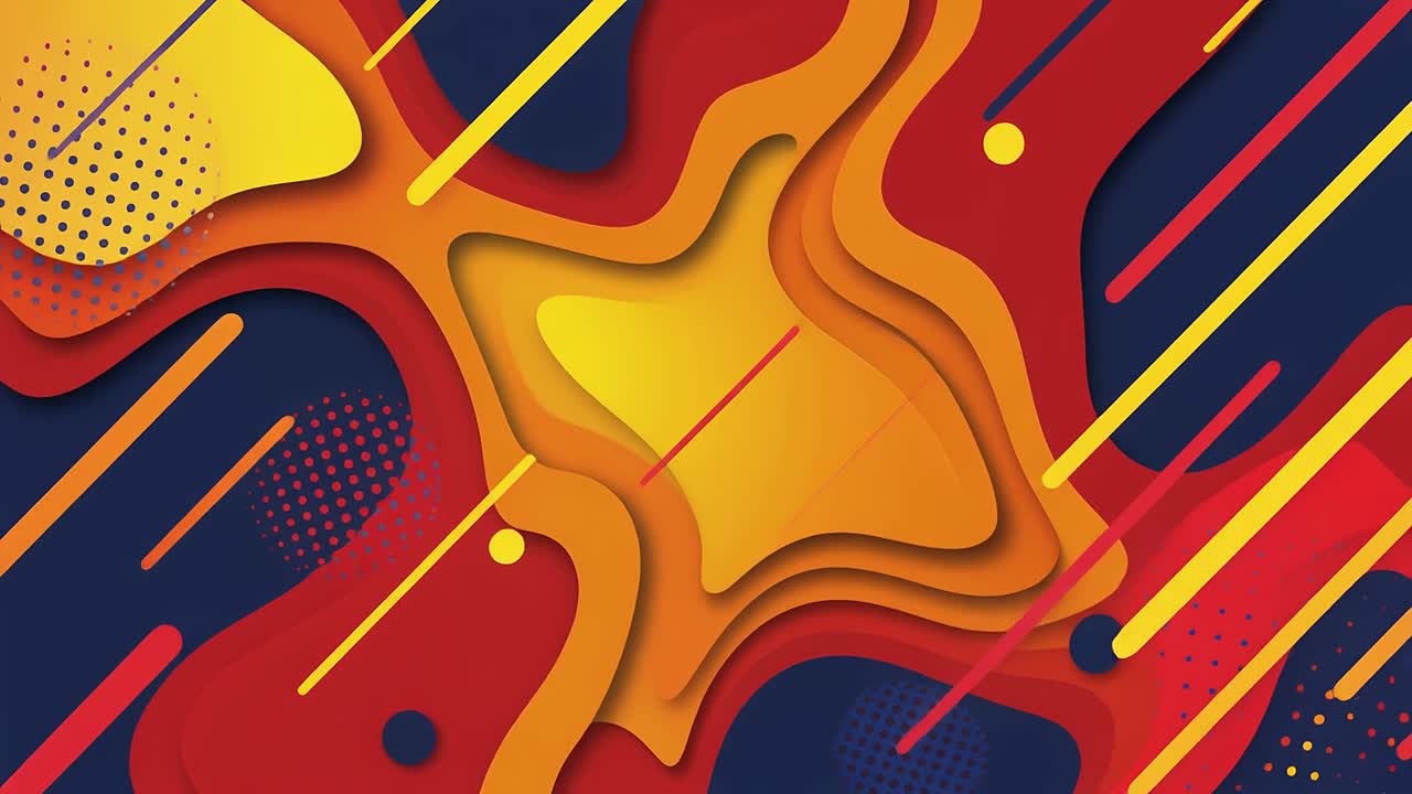 Abstract Colorful Layered Shapes with Dynamic Lines and Dots Background