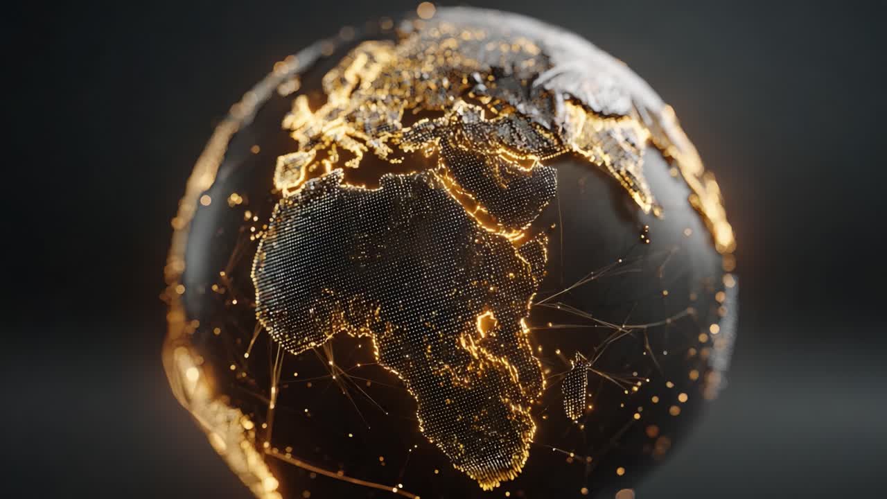 A Mesmerizing View of a Digital Earth: Capturing the Intricate Patterns and Illuminated Details of Our Globe Through Stunning Visuals