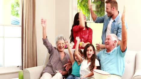 happy family celebrating victory