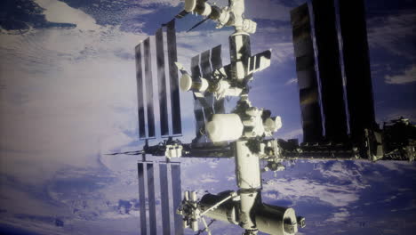 view of the international space station orbiting earth at dusk