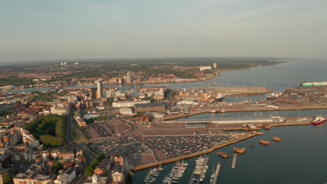 dolly back aerial shot over southampton south port