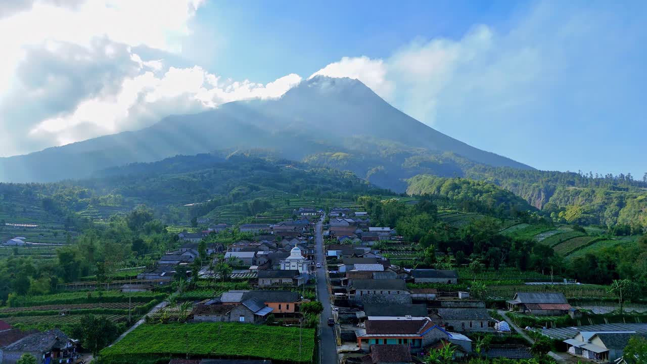 Forward shot of Stabelan Village, the highest residential area on the slopes of Mount Merapi, Boyolali Regency, Central Java, Indonesia
