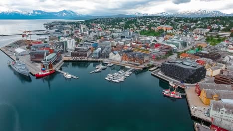 View-of-a-marina-in-Tromso,-North-Norway