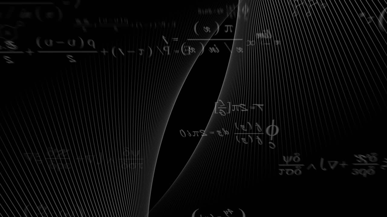 Animation of mathematical equations and shapes on black background