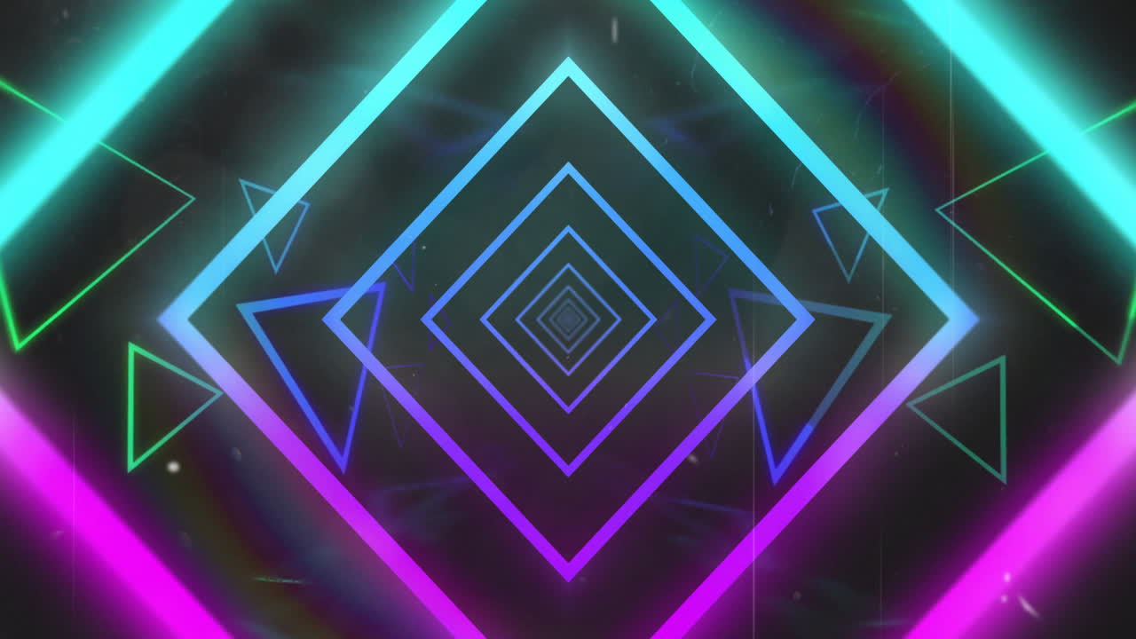 Premium stock video - Animation of neon shapes moving on black background