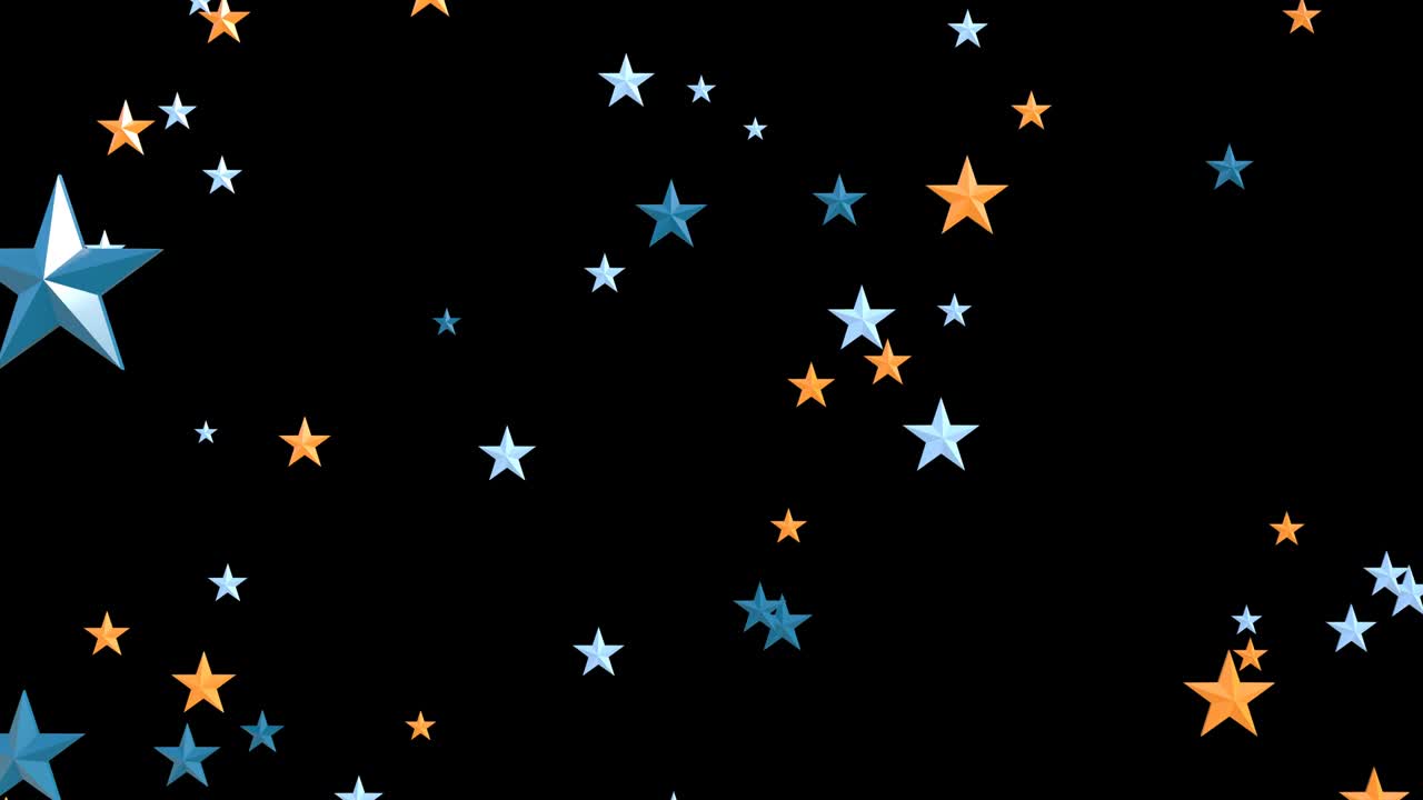 confeti en forma de estrella azul sobre un fondo negro.