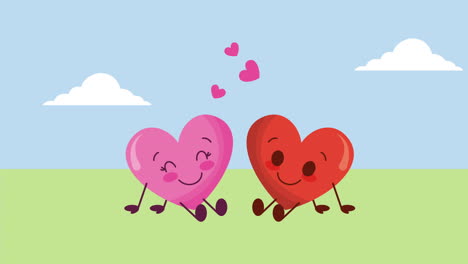 valentines card with love couple hearts in the field characters