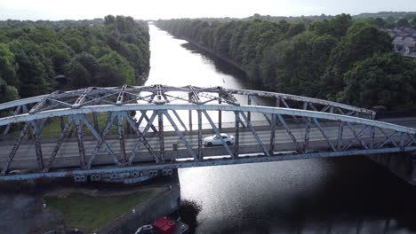 aerial view manchester ship canal arched swing bridge warrington england