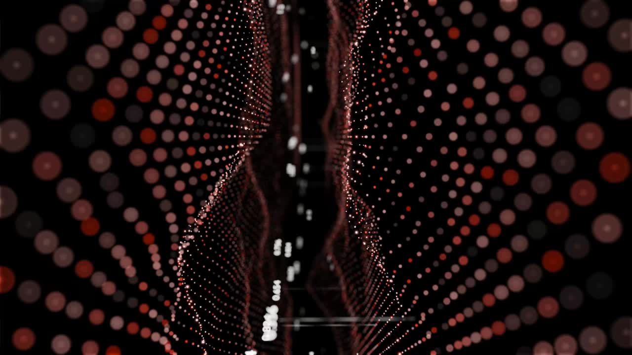 Abstract Digital Red Wave of Particles with Text. Seamless loop