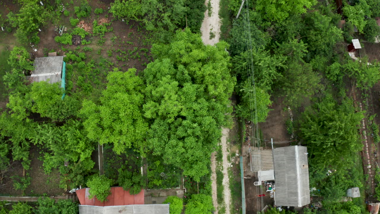 Aerial View of Rural Landscape with House and Dirt Road