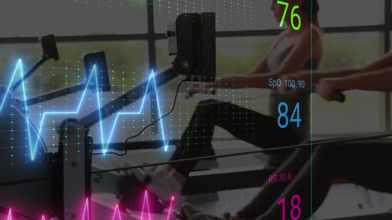 운동하는 백인 여성에 대한 심장 촬영 애니메이션